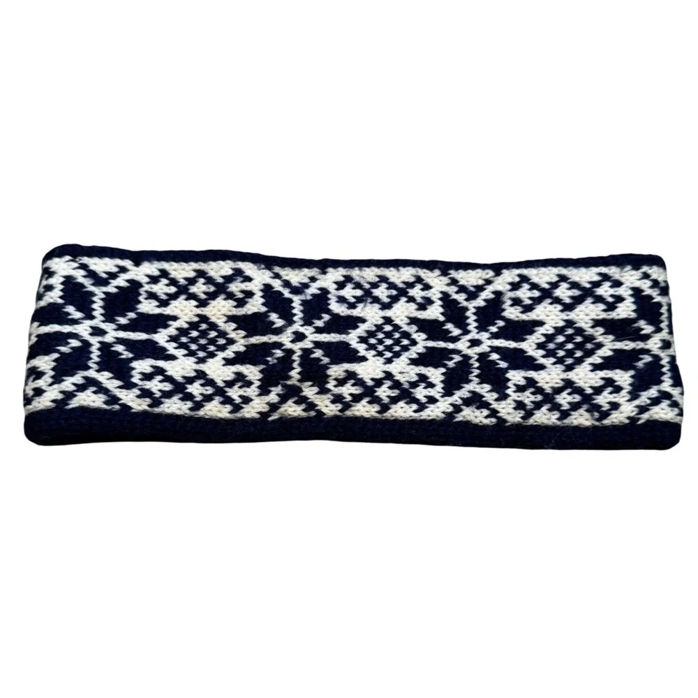 Max Hurni Eugster Trogen Vintage Wool Headband Swiss Made Navy Fair Isle Ski